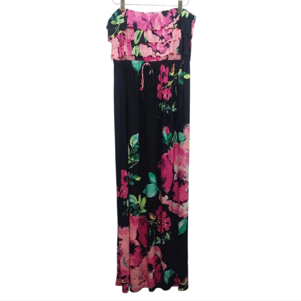 Style & Co Women's Size XL Dress Maxi Sleeveless Black Pink Floral Vacation